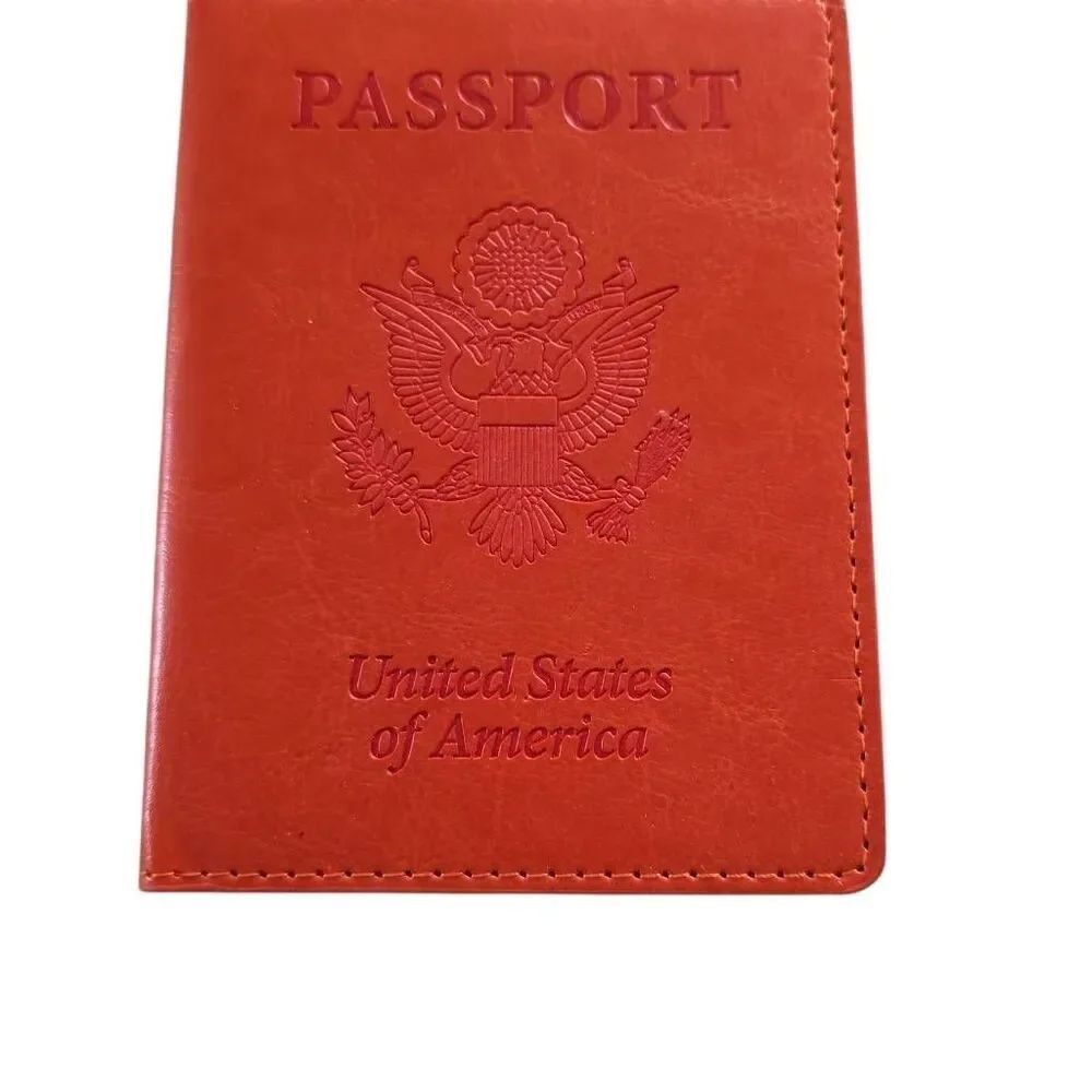 Orange Faux Leather United States of America Passport Cover